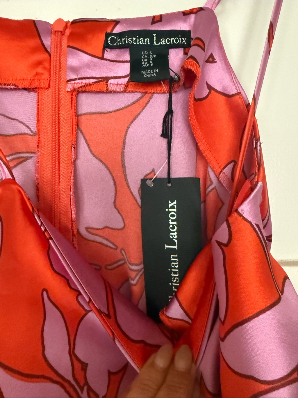 Christian Lacroix Pink And Red Abstract Floral Slip Dress